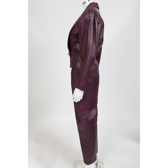 Brigid Brock 80s Aubergine Leather Pant Suit sz 2 - Picture 3 of 10